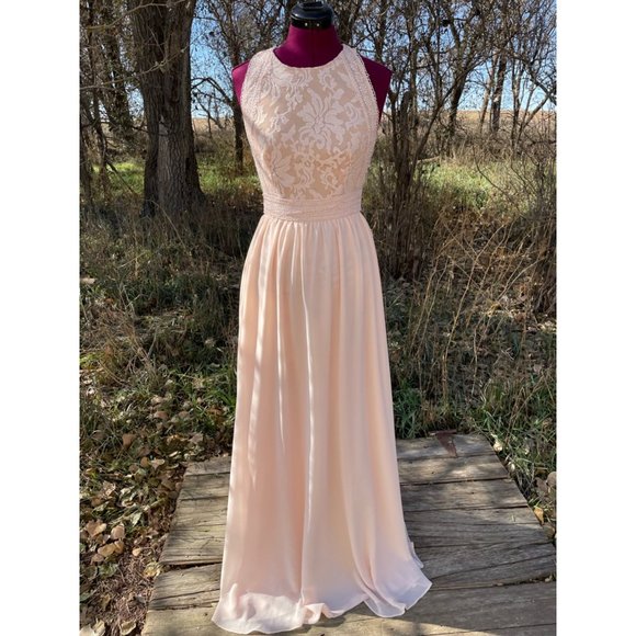 LuLus Pink Blush Maxi Formal Dress Lace Top Chiffon Skirt XS - Picture 13 of 13